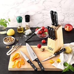 Knife Set, Little Cook 17 PCS Kitchen knife set, German Stainless Steel Chef Knife Set, Knife Sets for Kitchen with Block