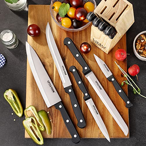 Knife Set, Little Cook 17 PCS Kitchen knife set, German Stainless Steel Chef Knife Set, Knife Sets for Kitchen with Block