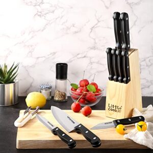 Knife Set, Little Cook 17 PCS Kitchen knife set, German Stainless Steel Chef Knife Set, Knife Sets for Kitchen with Block