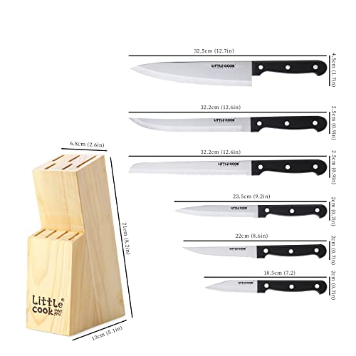 Knife Set, Little Cook 17 PCS Kitchen knife set, German Stainless Steel Chef Knife Set, Knife Sets for Kitchen with Block