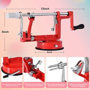 Apple Peeler, Stainless Steel Apple Corer Slicer Peeler, Durable Heavy Duty Die Cast Magnesium Alloy Apple Peeler Slicer Corer with Suction Base(Red)