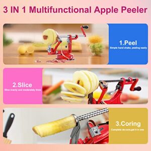 Apple Peeler, Stainless Steel Apple Corer Slicer Peeler, Durable Heavy Duty Die Cast Magnesium Alloy Apple Peeler Slicer Corer with Suction Base(Red)