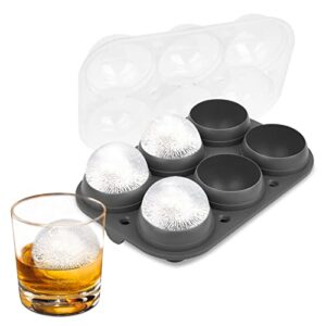 samuelworld large ice ball maker with lid, 6 x 2.5 inch ice balls - food grade, easy to fill round silicone ice tray, perfect spheres craft ice maker for whiskey, cocktails, gifting - grey