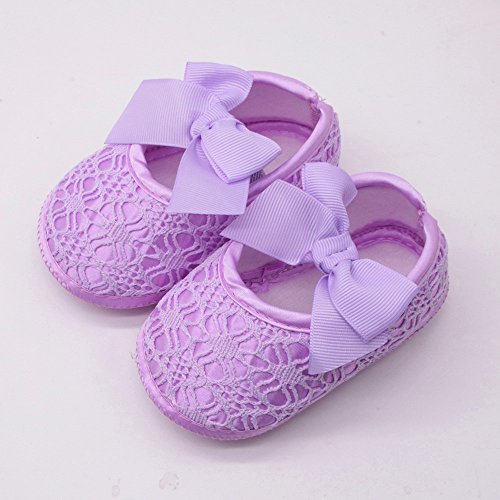 Lykmera Baby Girls Soled Soft Non-Slip Bowknot Girls Shoes Crib Shoes Footwear Baby Shoes Soccer Cleats Shoes for Baby Girl (Purple, 13)