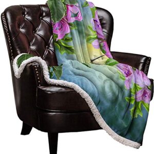 Comfort Her Zon Sherpa Fleece Throw Blanket 49 x 59 Inches Spring Hummingbird Bird Flower Fuzzy Soft Flannel Blanket Reversible Ultra Luxurious Plush Blanket for Bed Couch Sofa- Pink Floral Animal