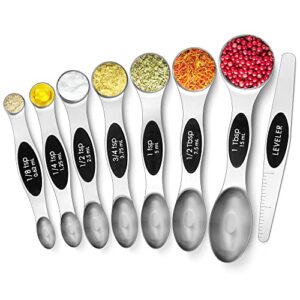 urbanstrive magnetic measuring spoons set stainless steel, dual sided for liquid dry food, measuring cups spoons set fits in spice jar, kitchen gadgets, cooking utensils set, including leveler, silver