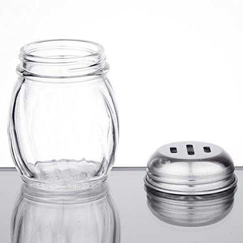 6-Ounces Glass Spices Shaker With Perforated Stainless Steel Top And Parmesan Cheese Shaker With Slotted Stainless Steel Top/Set of 2/Bulk Swirl Retro Style Dispensers With Lids/Salt & Pepper Shakers