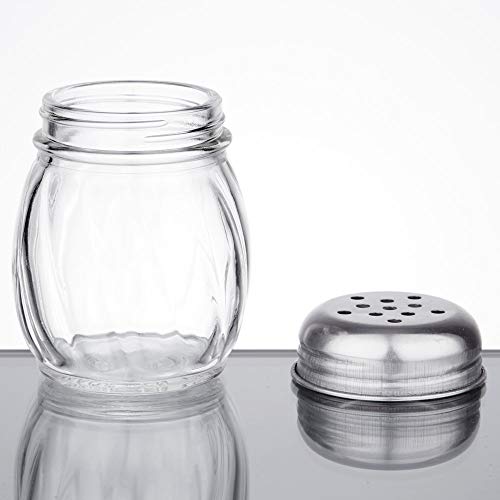 6-Ounces Glass Spices Shaker With Perforated Stainless Steel Top And Parmesan Cheese Shaker With Slotted Stainless Steel Top/Set of 2/Bulk Swirl Retro Style Dispensers With Lids/Salt & Pepper Shakers