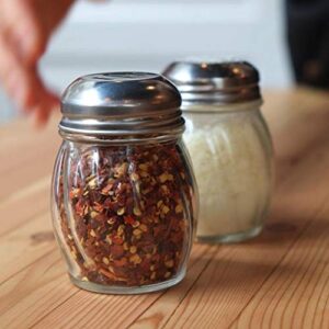 6-Ounces Glass Spices Shaker With Perforated Stainless Steel Top And Parmesan Cheese Shaker With Slotted Stainless Steel Top/Set of 2/Bulk Swirl Retro Style Dispensers With Lids/Salt & Pepper Shakers