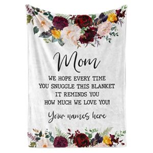 personalized mom throw blanket from son or daughter, elegant floral pattern with custom name, soft and plush, mother’s day, anniversary, holiday, christmas, or birthday gift, (fleece 50x60)