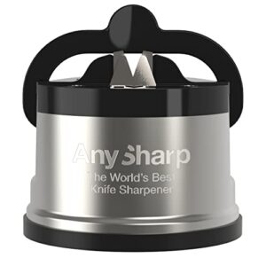anysharp pro - world's best knife sharpener - for all knives and serrated blades - brushed metal