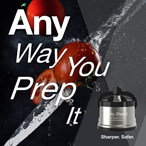 AnySharp Pro - World's Best Knife Sharpener - For All Knives and Serrated Blades - Brushed Metal