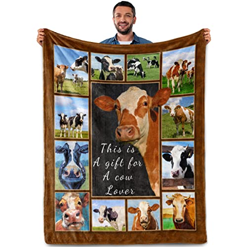 Cow Blanket Gifts for Women Kids Boys Men Cow Lovers Animal Print Throw Blanket Home Bedroom Living Room Decor Soft Plush Cozy Bed Couch Fleece Lightweight Blanket 50"x60"