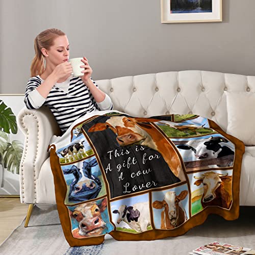 Cow Blanket Gifts for Women Kids Boys Men Cow Lovers Animal Print Throw Blanket Home Bedroom Living Room Decor Soft Plush Cozy Bed Couch Fleece Lightweight Blanket 50"x60"