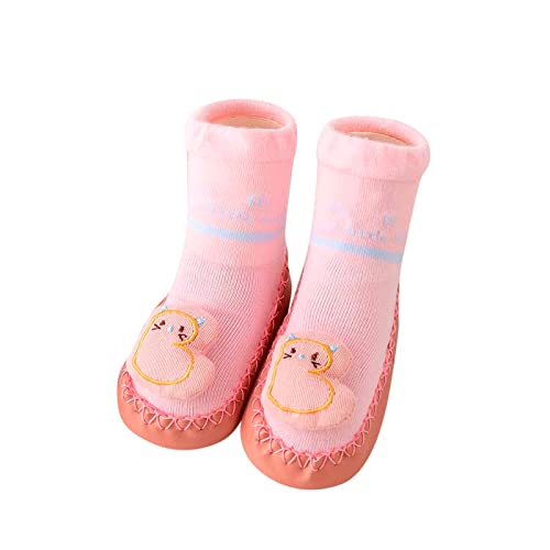 Lykmera Autumn Winter Socks Shoes for Baby Girl Boy Comfortable Toddler Shoes Cartoon Pattern Cotton Socks Shoes (Pink, 0-6 Months)