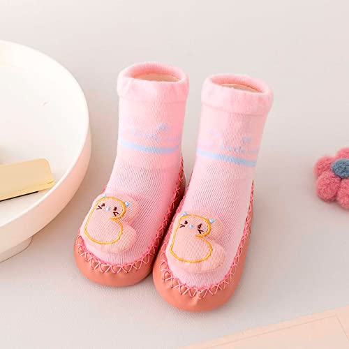 Lykmera Autumn Winter Socks Shoes for Baby Girl Boy Comfortable Toddler Shoes Cartoon Pattern Cotton Socks Shoes (Pink, 0-6 Months)