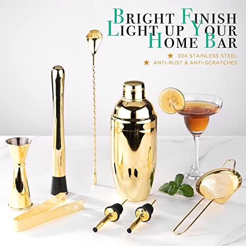 Homestia 8 Pcs Cocktail Shaker Set Stainless Steel Gold Martini Shaker Set, 24oz Drink Shakers Cocktail Set Shakers Bartending Drink Mixer Kit, Margarita Kit Cocktail Mixer Set Bar Kits for Bartender