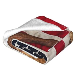 JASMODER Vintage Baseball On American Flag Throw Blanket Warm Ultra-Soft Micro Fleece Blanket for Bed Couch Living Room