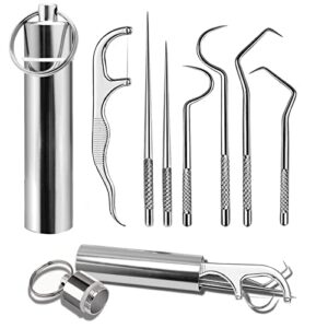 7pcs 2 set portable stainless steel toothpicks pocket set, reusable metal toothpicks cleaning kit with holder for outdoor picnic camping traveling
