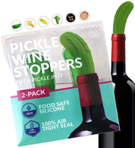 hawwwy pickle wine stopper - set of 2 - leak proof- premium wine stoppers for wine bottles - ideal gift - cute wine accessories - funny wine bottle stopper with gift box