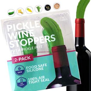 Hawwwy Pickle Wine Stopper - Set of 2 - Leak Proof- Premium Wine Stoppers for Wine Bottles - Ideal Gift - Cute Wine Accessories - Funny Wine Bottle Stopper with Gift Box