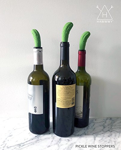 Hawwwy Pickle Wine Stopper - Set of 2 - Leak Proof- Premium Wine Stoppers for Wine Bottles - Ideal Gift - Cute Wine Accessories - Funny Wine Bottle Stopper with Gift Box