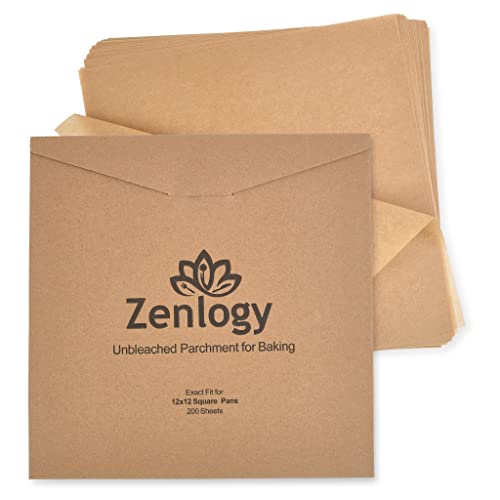 Zenlogy 12x12 Parchment Paper Squares (200 Sheets), Unbleached, High Heat, Non-stick, Pre-cut Baking Paper for Dehydrator, Ninja Foodi Flip Air Fryer, Toaster Oven, and so much more.