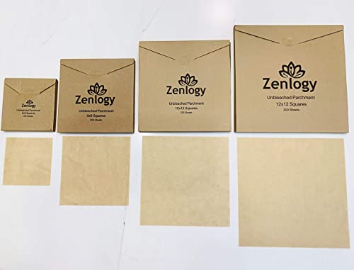 Zenlogy 12x12 Parchment Paper Squares (200 Sheets), Unbleached, High Heat, Non-stick, Pre-cut Baking Paper for Dehydrator, Ninja Foodi Flip Air Fryer, Toaster Oven, and so much more.