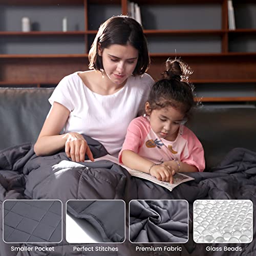 Syrinx Cooling Weighted Blanket Queen Size (15 Pounds 60''x80'' for Adult), Breathable Fabric with Premium Glass Beads, Heavy Blanket Suit for Person About 140lbs, Dark Grey