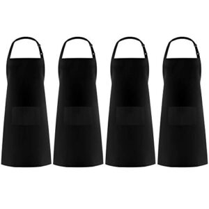 syntus 4 pack adjustable bib apron waterdrop resistant with 2 pockets cooking kitchen aprons for women men chef, black