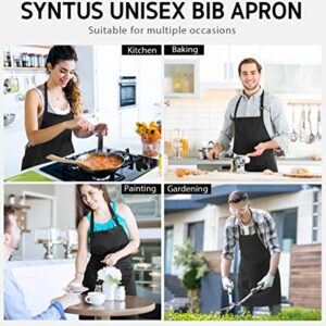 Syntus 4 Pack Adjustable Bib Apron Waterdrop Resistant with 2 Pockets Cooking Kitchen Aprons for Women Men Chef, Black