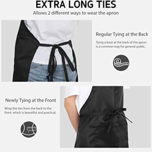 Syntus 4 Pack Adjustable Bib Apron Waterdrop Resistant with 2 Pockets Cooking Kitchen Aprons for Women Men Chef, Black