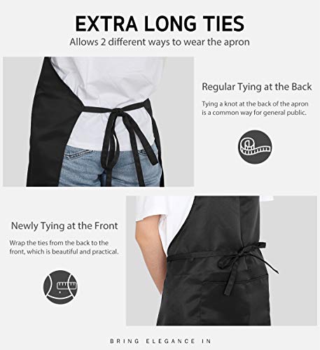 Syntus 4 Pack Adjustable Bib Apron Waterdrop Resistant with 2 Pockets Cooking Kitchen Aprons for Women Men Chef, Black