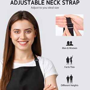 Syntus 4 Pack Adjustable Bib Apron Waterdrop Resistant with 2 Pockets Cooking Kitchen Aprons for Women Men Chef, Black