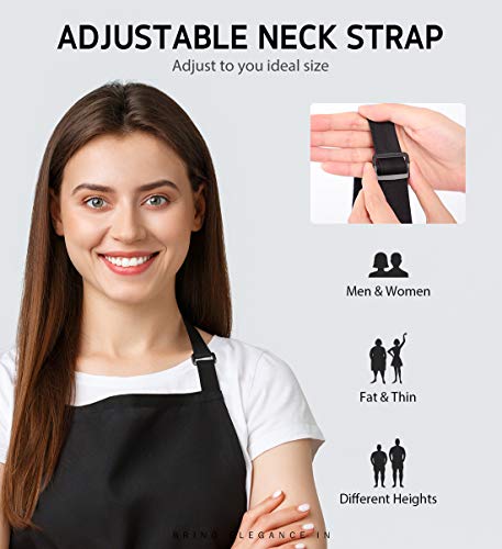 Syntus 4 Pack Adjustable Bib Apron Waterdrop Resistant with 2 Pockets Cooking Kitchen Aprons for Women Men Chef, Black