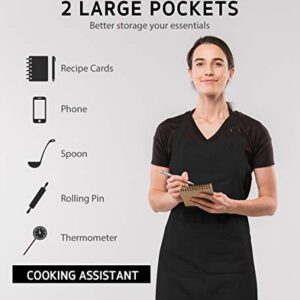 Syntus 4 Pack Adjustable Bib Apron Waterdrop Resistant with 2 Pockets Cooking Kitchen Aprons for Women Men Chef, Black