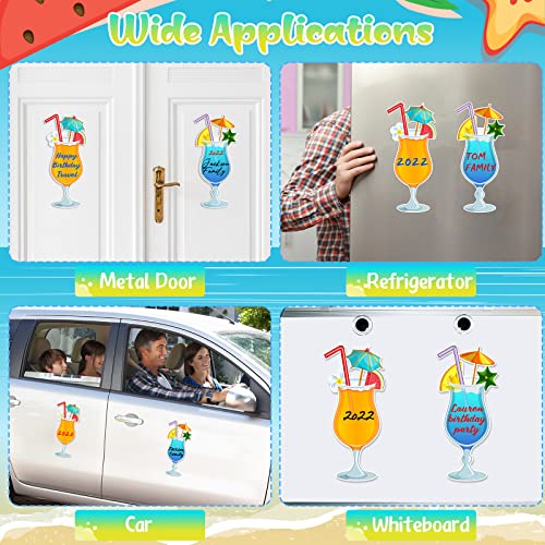 2 Pcs Cruise Door Magnets Fruit Drink Cruise Door Decorations with 3 Pcs Paint Pens Cruise Must Haves Pineapple Drinks Magnet Stickers for Carnival Cruise Refrigerator Car Door Decor