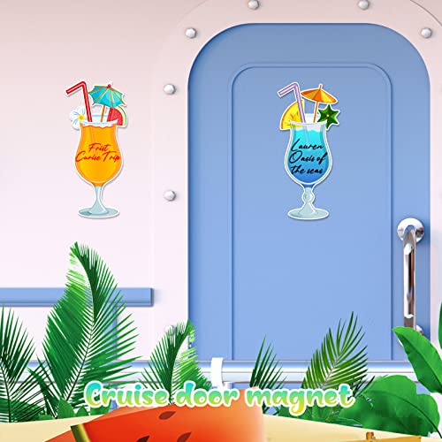 2 Pcs Cruise Door Magnets Fruit Drink Cruise Door Decorations with 3 Pcs Paint Pens Cruise Must Haves Pineapple Drinks Magnet Stickers for Carnival Cruise Refrigerator Car Door Decor