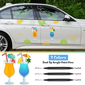 2 Pcs Cruise Door Magnets Fruit Drink Cruise Door Decorations with 3 Pcs Paint Pens Cruise Must Haves Pineapple Drinks Magnet Stickers for Carnival Cruise Refrigerator Car Door Decor