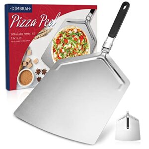 DIMBRAH Pizza Peel 16 inch,Pizza Paddle Stainless Steel-Pizza Spatula Paddle Super Peel for Pizza Accessories,Metal Pizza Peel with Folding Handle