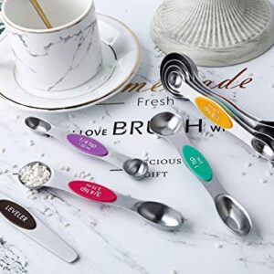 Magnetic Measuring Spoons Set of 8 Stainless Steel Dual Sided Stackable Measuring Spoons Nesting Teaspoons Tablespoons for Measuring Dry and Liquid Ingredients