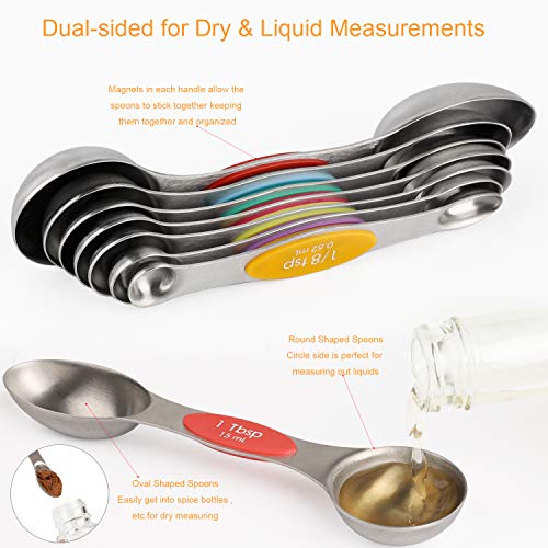 Magnetic Measuring Spoons Set of 8 Stainless Steel Dual Sided Stackable Measuring Spoons Nesting Teaspoons Tablespoons for Measuring Dry and Liquid Ingredients