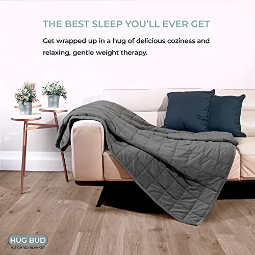 Hug Bud Weighted Blanket - 60" X 80" - 15-lbs - No Cover Required - Fits Queen/King Size Bed - for 110-150-lb Adult - Silky Minky Grey - Premium Glass Beads - Calming Stimulation Sensory Relaxation