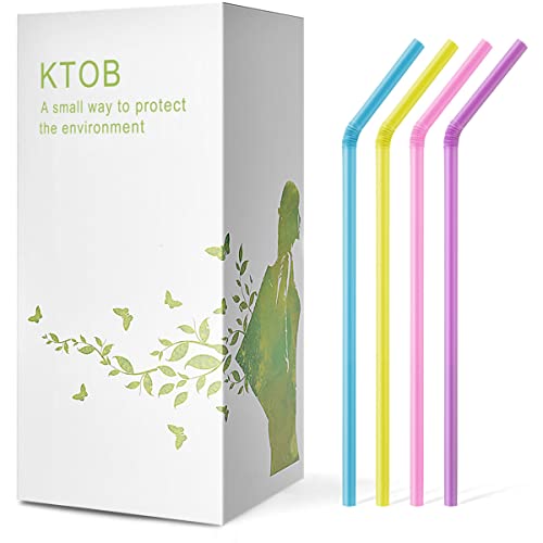 200 Count 100% Plant-Based Compostable Colorful Straws-KTOB Biodegradable Flexible Drinking Straws - A Fantastic Eco Friendly Alternative to Disposable Plastic Bendable Plasticless Straws