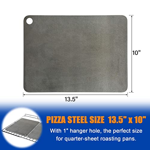 TCFUNDY Pizza Steel for Oven, Baking Steel Pizza Stone for Grill and Oven, Pre-Seasoned Solid Carbon Steel Non-Stick Pizza Pans, 13.5"x10"x¼"