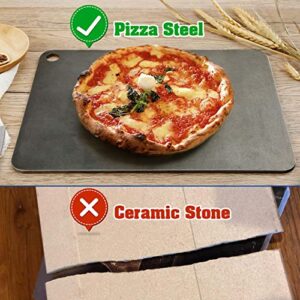 TCFUNDY Pizza Steel for Oven, Baking Steel Pizza Stone for Grill and Oven, Pre-Seasoned Solid Carbon Steel Non-Stick Pizza Pans, 13.5"x10"x¼"