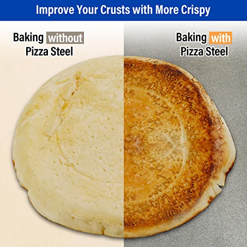 TCFUNDY Pizza Steel for Oven, Baking Steel Pizza Stone for Grill and Oven, Pre-Seasoned Solid Carbon Steel Non-Stick Pizza Pans, 13.5"x10"x¼"