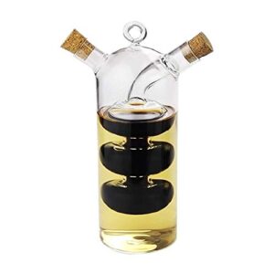 WINAKUI Olive Oil and Vinegar Dispenser Cruet Bottles, 2 in 1 Transparent Glass Oil Bottle, Dual Glass Oil Dispenser Bottles for Kitchen Cooking Container