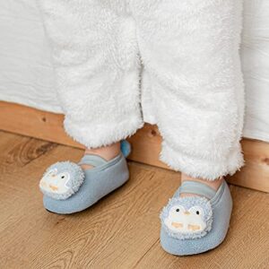 Lykmera Children Toddler Shoes Autumn Winter Boys Girls Floor Socks Non Slip Plush Cartoon Animals Walking Slippers Shoes (Blue, 0-6 Months)