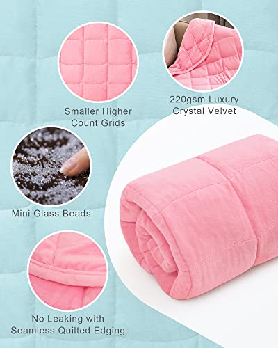 Cottonblue Weighted Blanket 7lbs for Adults, Luxury Crystal Velvet Weighted Lap Blanket for Relaxation, Lounging, Sleeping & Travel -Household Machine Washable, Pink, 29" x 24"